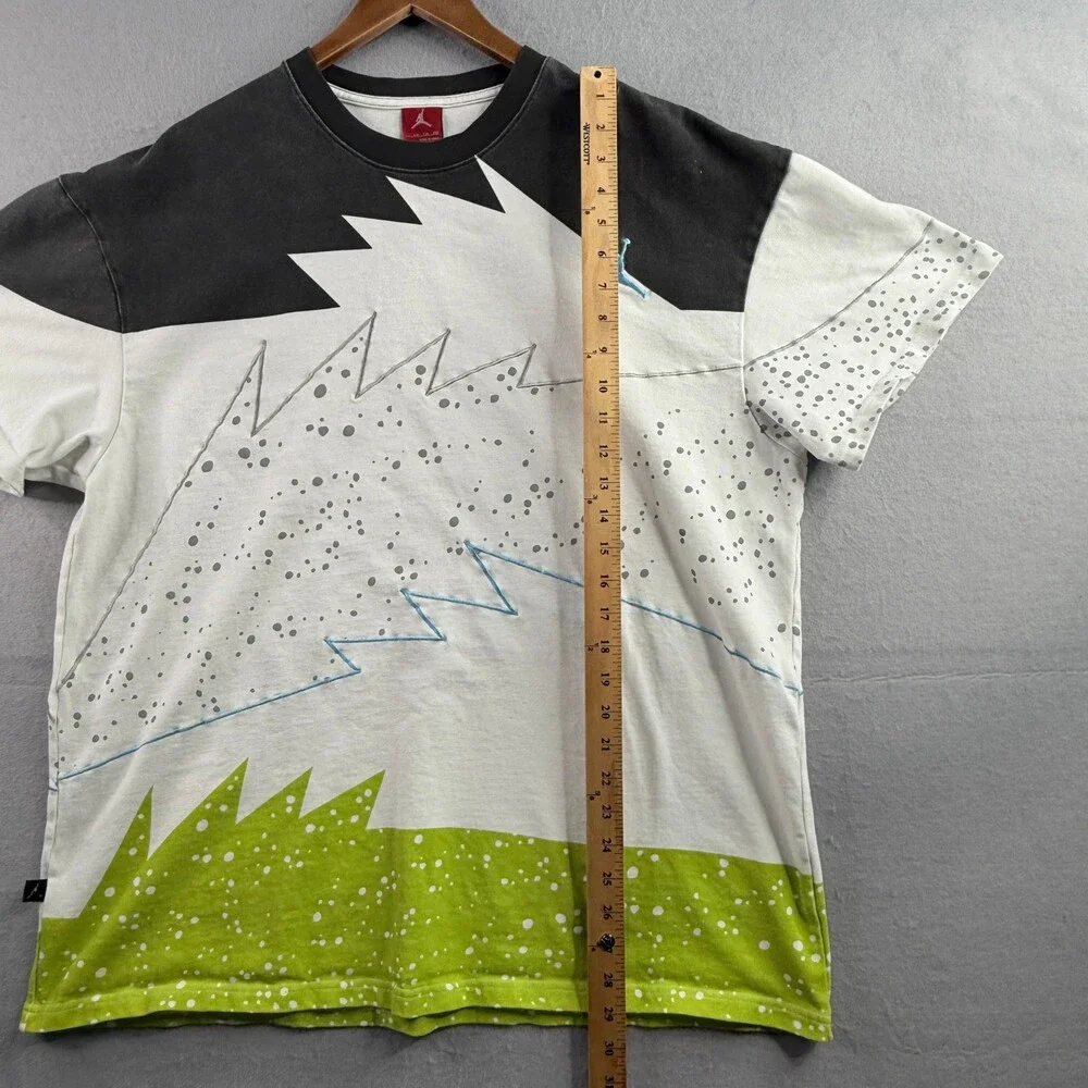 Nike Air Jordan 5 Shark Teeth Shirt XXL Cement Splatter Green White Embroidered